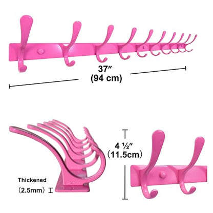 SKOLOO Coat Rack Wall Mounted - 10 Hooks, Heavy Duty, Stainless Steel, Metal Wall Hanger, Sturdy Coat Hooks for Hanging Coats, Jackets, Clothes, Hats - Pink - color: Pink, size: 10 Hook(1 Pack)