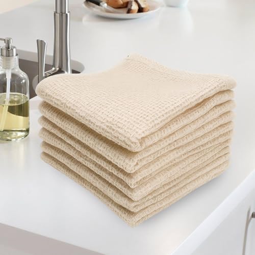 100% Cotton Waffle Weave Kitchen Dish Cloths, Ultra Soft Absorbent Quick Drying Dish Towels, 15.7 x 23.6 Inches, 6-Pack, Beige - color: Beige, size: 15 x 23 - 6 Pack