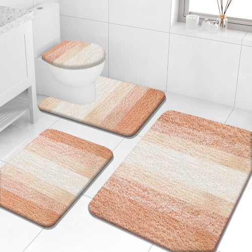 Arotive Microfiber Bathroom Rugs Sets 4 Piece, 24x16+36x24+24x20+17.5x15 | Peach, Soft Absorbent Bath Mats, Machine Wash Dry U-Shaped Contour Rug and Toilet Lid Cover for Bathroom - color: Peach, size: 36" X 24" + 24" X 16" + 24" X 20" + 17.5" X 15"