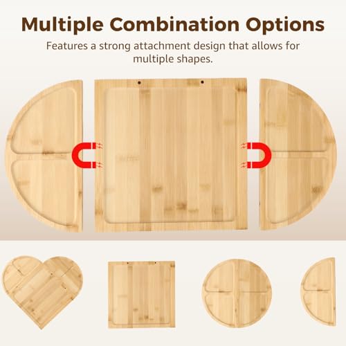 Wood Cheese Board Set, Charcuterie Platter Tray with 4 Pcs Knives, Detachable Serving Board with Strong Attachment, Wooden Appetizer Serving Tray for Parties, Gatherings, 22.8 x 11.5 in