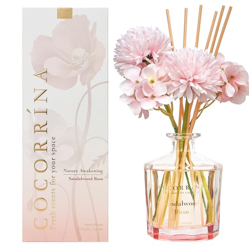Reed Diffuser - Sandalwood Rose 8.5 Fl.oz Flower Reed Diffuser Set with 8 Sticks, Home Fragrance Reed Diffuser for Home Bedroom Office Bathroom Shelf Decor (Master Collection)