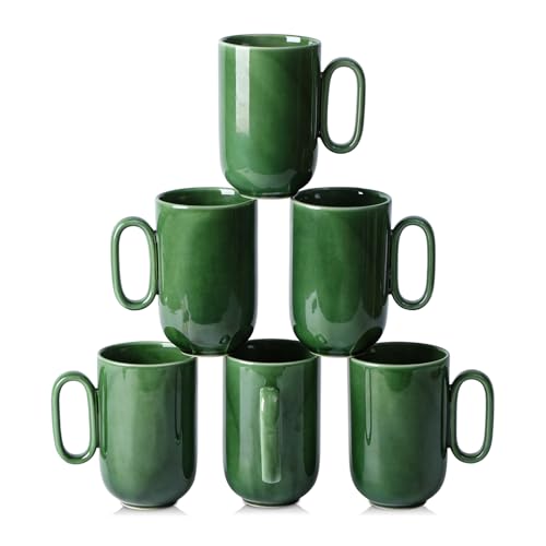 vicrays Ceramic Coffee Mug Set - 16 Ounce Large Stoneware Mug for Men Women - Unique Glazed Porcelain Mugs with Handle for Coffee Latte Tea Milk Cocoa - Set of 6 (Green) - color: Green