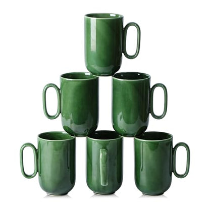 vicrays Ceramic Coffee Mug Set - 16 Ounce Large Stoneware Mug for Men Women - Unique Glazed Porcelain Mugs with Handle for Coffee Latte Tea Milk Cocoa - Set of 6 (Green) - color: Green