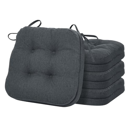 baibu Set of 4 Dining Chair Cushions, Dual-Layer Patent Design Memory Foam Kitchen Chair Cushions, Non-Slip Seat Pads with Ties, 16.5 x 16.5 x 3.5in, 4 Pack, Dark Grey - color: Charcoal Grey, size: 4 Count (Pack of 1)