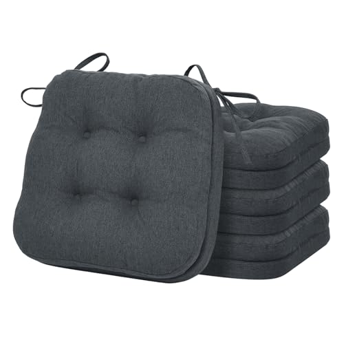 baibu Set of 4 Dining Chair Cushions, Dual-Layer Patent Design Memory Foam Kitchen Chair Cushions, Non-Slip Seat Pads with Ties, 16.5 x 16.5 x 3.5in, 4 Pack, Dark Grey - color: Charcoal Grey, size: 4 Count (Pack of 1)