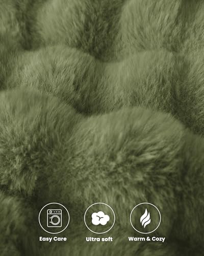 Ultra Soft Cozy Faux Fur Throw Blanket, Fuzzy Plush Thick Bubble Blanket, Oversize Luxury Fluffy Blanket for Couch, Bed, and Living Room, 60x80 Inches, Green - color: Green, size: Twin