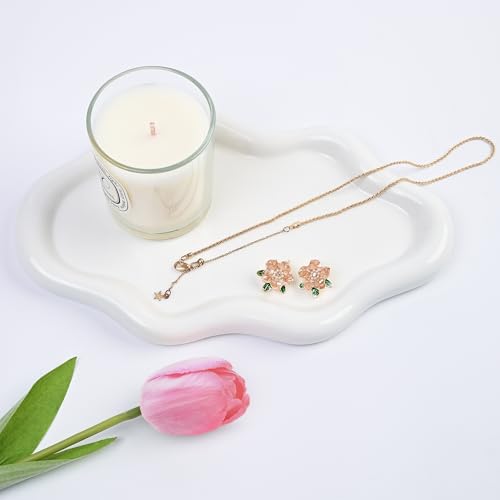 Ceramic Jewelry Large Decorative Cloud Tray, Trinket Dish (White) | Birthday, Engagement Gifts for Women, Nightstand, Vanity Cloud Decor for Earrings, Necklace, Bracelet, Watch, Keys - color: White