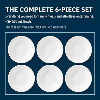Corelle Vitrelle 6-Piece Soup/Cereal Bowl Set Triple Layer Glass and Chip Resistant, 18-Oz Lightweight Round Bowls, Winter Frost White - size: 18oz Bowls