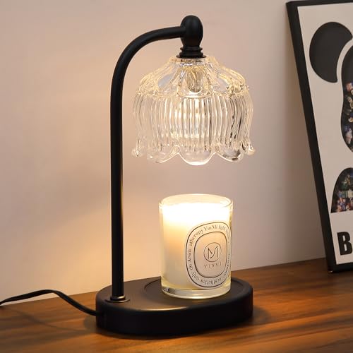 Black Candle Warmer Lamp with Timer and Dimmer,Flameless Wax Melt Warmer for Jar Candles with 2 Bulbs,House Warming Gifts,Mother's Day/Birthday Gifts for Mom/Wife,Home Decor - color: Black flower