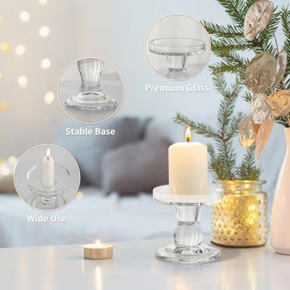 GUTE Glass Candle Holders 3 Pcs Crystal Clear Candlesticks Table Decor | Pillar/Taper/Tealight Candle Compatible,Thickened Crystal Glass,Stable Base,Wedding Centerpiece,Party,Dining Room,Decor