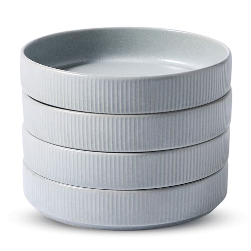 famiware Star 7.5" Pasta Bowls Set of 4, Plate Bowls, Light Gray | Double Reactive Glaze, Microwave & Dishwasher Safe, Lead-free and Cadmium-free, Stoneware Scratch Resistant, Kitchen Bowls - color: Light Gray, size: 4 Pcs