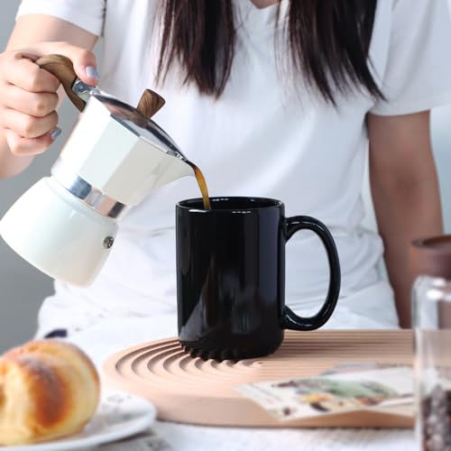 15 OZ Coffee Mugs, Classic Blank Ceramic Cup with Large Handle for Tea Latte Cappuccino, Set of 4, Black - color: Black