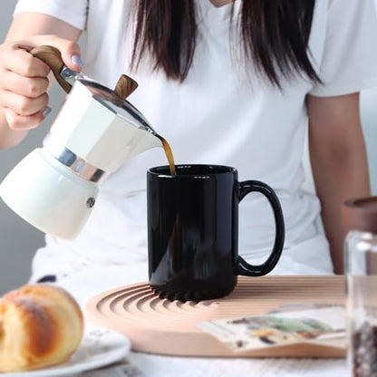 15 OZ Coffee Mugs, Classic Blank Ceramic Cup with Large Handle for Tea Latte Cappuccino, Set of 4, Black - color: Black