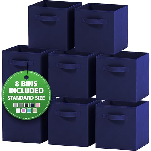 Storage Cubes Pack Of 8 - Standard Size Cube Storage Bin 10.5x10.5x11 With Dual Handles For Easy Carrying- Fabric Storage Bins Collapsible (Navy) - color: Navy