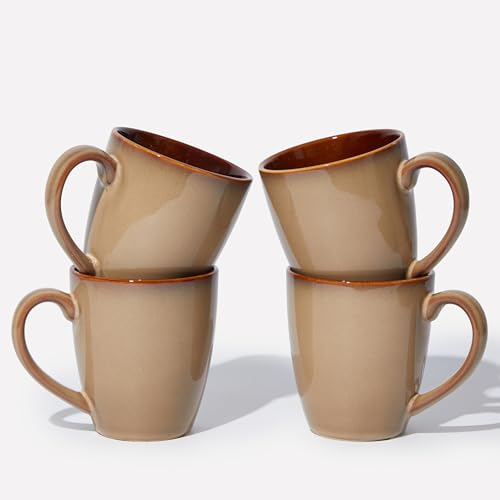Pokini Coffee Mug 14 oz, Ceramic Coffee Mugs Set of 4, Reactive Glaze Mug for Latte/Tea/Cappuccino, Large Stackable Mug Set for Men, Women, Dad, Mom, Dishwasher & Microwave Safe, Brown Yellow - color: Brown Yellow, size: 4 Count (Pack of 1)