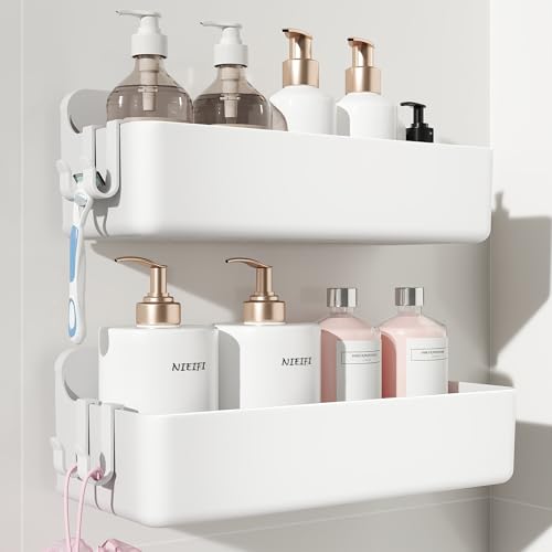 Nieifi Adhesive Shower Shelves, White, 2 Pieces | Rustproof ABS, Large Capacity, Removable Design, No Drilling Shower Organizer for Bathroom Storage & Home Decor - color: White, size: 2 pieces