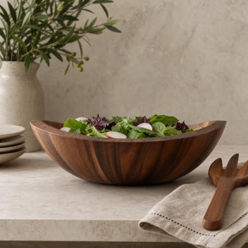 Arthur Court Large Acacia Wood Salad Serving Bowl - Modern Centerpiece for Fruits or Salads - 11 Inch Diameter 4 Inch Tall - size: 11 inches Diameter 4 Tall