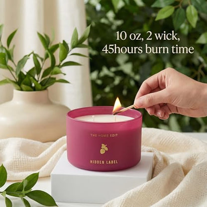 Hidden Label Raspberry Mint Scented Candle, 10 oz 2-Wick | Soy wax jar candle, up to 45 hours, fruity fresh scent for bedroom, bathroom, kitchen and candle gifting - color: Raspberry Mint