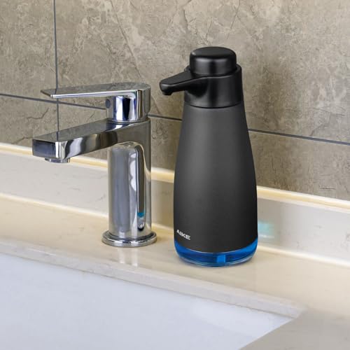 AIKE 15oz Liquid Soap Dispenser for Dish and Hand Soap Matte Black | Easy Push Durable Pump, No-Slip Base with Clear Liquid Window, Easy Refill Wide Opening, for Kitchen Sink and Bathroom - color: Black