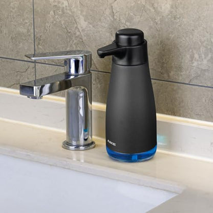 AIKE 15oz Liquid Soap Dispenser for Dish and Hand Soap Matte Black | Easy Push Durable Pump, No-Slip Base with Clear Liquid Window, Easy Refill Wide Opening, for Kitchen Sink and Bathroom - color: Black