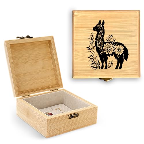 Llama Trinket Keepsake Decorative Jewelry Box, Gifts For Women, Llama Lovers Themed Decor Decorations, Home Room Ring Earrings Necklace Organizer Holder Vintage Wooden Box! - color: Llama