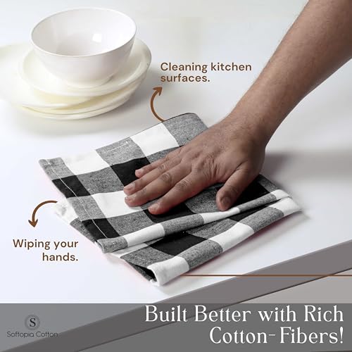 Black Buffalo Plaid Kitchen Dish Towels, 4 Pack, 100% Cotton, 16x26 Inches, Super Absorbent, Quick Dry, Soft, Durable, Dish Drying & Cleaning Towels with Hanging Loop, Black & White - color: Black, White - Buffalo, size: 16 X 26 - 4 Pack
