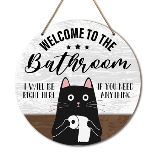 Black Cat Bathroom Sign Decor, Funny Bath Decoration Toilet Restroom Guest Powder Room Sign Decor, Funny Bathroom Gift for Cat Lover Owne - color: K