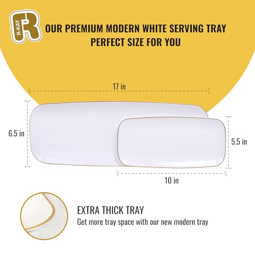 R-kay 4 Pack Plastic Serving Trays - White & Gold - 17 x 6.5 in - Heavy Duty Dessert Trays - Rectangular Party Platters - color: White And Gold, size: 17 Inch