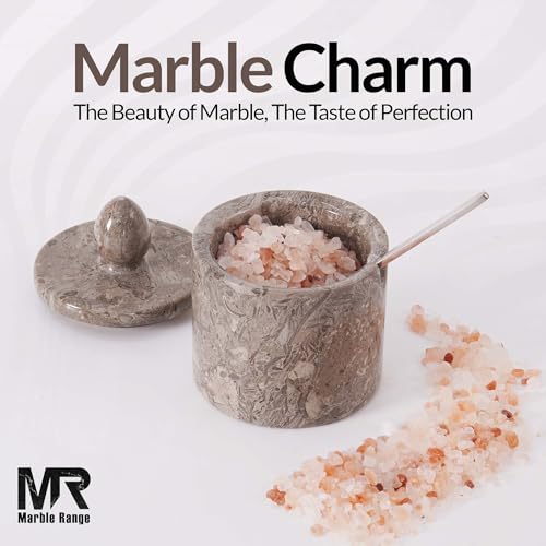 Marble Salt Cellar with Lid 4" Inch Oceanic Handmade Salt Jar & Spice Storage Containers For Kitchen Countertop, Ideal Sugar Bowl & Salt dish For Table - color: Oceanic