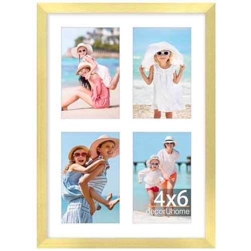 decorUhome 4 4x6 Picture frames Collage Wall Decor with Mat, P061014GD | Gold 10x14 Collage Picture Frame, Fits Four 4x6 Photos with Mat for Wall Mounting, 1 Pack - color: Gold, size: 10x14 (4-4x6)