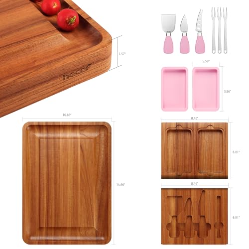 hecef Pink Large Charcuterie Board Set with Stainless Steel Cheese Knives, Cheese Board Set Wooden Appetizer Platter for Housewarming, Weddings, Birthdays & More, Forks & Pull-Out Drawers - style: with Drawer-Pink