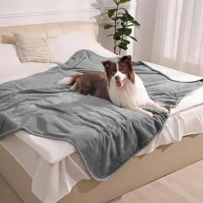 gogobunny Waterproof Bed Blanket, Reversible Sherpa Fleece Throw Blanket for Dog Puppy Cat, Furniture Cover Protects Bed Couch Sofa from Liquid Pee and Pet Fur (Grey, 25x35 inches) - color: Grey, size: 25x35 inches
