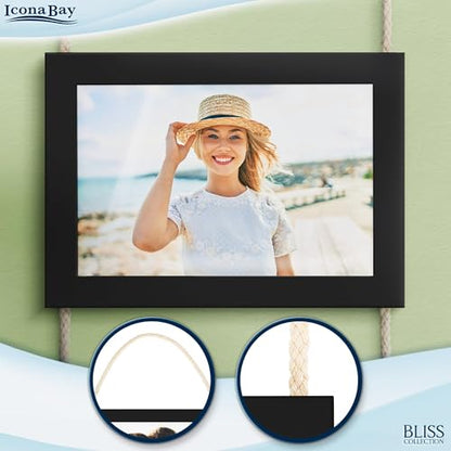 4x6 Wall Hanging Picture Frames Collage with 4 Openings - Basic Black - Casual Style Engineered Wood Frames - Wall Mount Only - Bliss Collection - color: Basic Black, size: 4x6