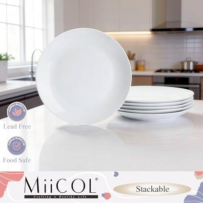 Miicol Ceramic Dinner Plates Set of 6, White Dessert Plates 9 Inch, Modern Round Porcelain Dishes for Steak, Pasta, Salad, Fruit, Microwave & Dishwasher Safe, Stackable - color: White 9 Inch
