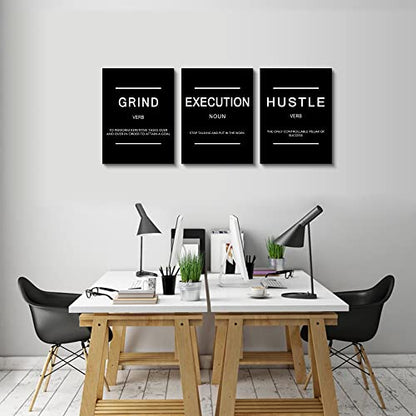 Framed Canvas Wall Art Success Quote, Office Wall Art, Black Large Poster, Positive Motivational Set of 3 Prints, Execute Failure Definition, Inspirational Print (B-3pcs,12x16inchx3pcs) - color: B-3pcs, size: 12x16inchx3pcs