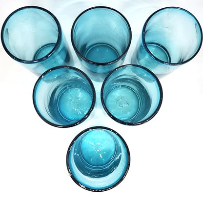 Solid Aqua Blue 14 oz Drinking Glasses (set of 6), Recycled Glass, Lead-free, Toxin-Free (14oz Drinking) - color: Aqua Blue, size: 14 oz