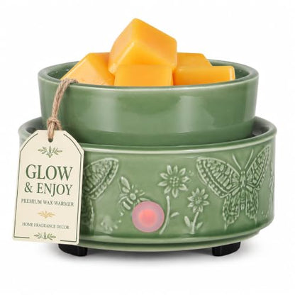 Butterfly Wax Melt Warmer for Scented Wax 3-in-1 Ceramic Wax Warmer | Fragrances Candle Oils, Home Fragrance Burner,Electric Candle Warmer for Mom Women(Green) - color: Green Butterfly