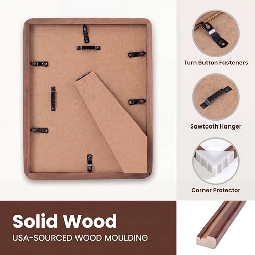 Acovy 5x7in Picture Frame, Natural Solid Walnut | Handcrafted Wooden, Dual Use Tabletop & Wall Mount, Matted to Fit 4"x6" Photos, HD Tempered Glass - color: Walnut, size: 5x7in