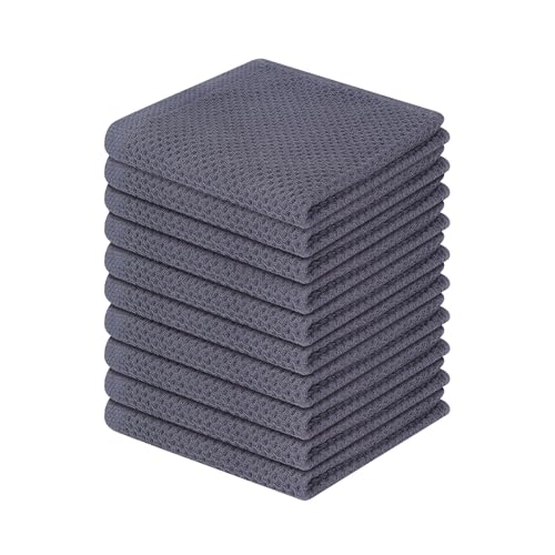 Homaxy 100% Cotton Waffle Weave Kitchen Dish Cloths 10-Pack, Dark Grey | 12 x 12 Inches, Ultra Soft Absorbent Dish Towels, Quick Drying Dish Rags with Hanging Loop - color: Dark Grey, size: 12 x 12 - 10 Pack