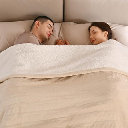 Bearhug Electric Blanket King Size with Dual Controls, 10 Heat Levels & 1-12H Auto Shut-Off, Fast Heating Soft Velvet to Sherpa Heated Blanket for Couples, Machine Washable, Beige - color: Beige, size: King Size 100" × 90"