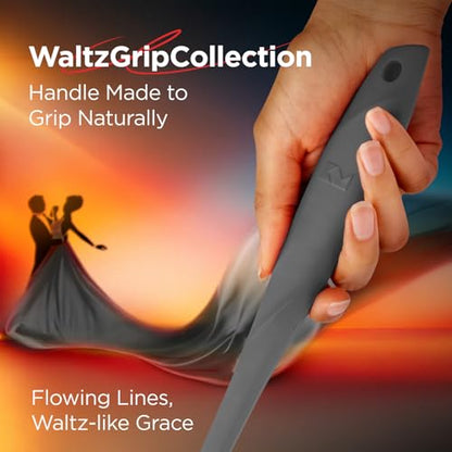 Kitchen Mama WaltzGrip Platinum Silicone Jar & Can Spatula Set, Metal Gray | Heat-Resistant, Dishwasher Safe, Ergonomic Grip, Perfect for Mixing and Scraping, Nonstick Cookware - color: Metal Gray