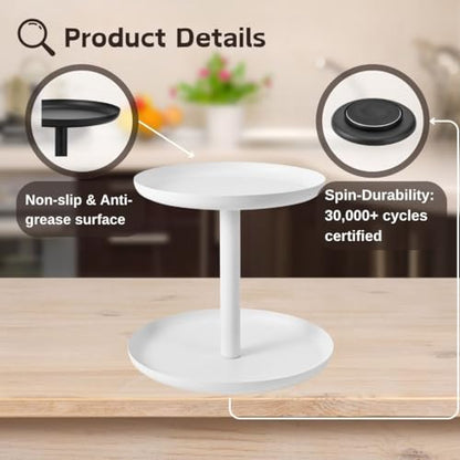 IBERG 2 Tier Lazy Susan Organizer, Rotating Spice Rack (White)