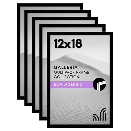 Americanflat 12x18 Poster Frame 5-Pack - Slim Molding - Black | Polished plexiglass front, hangs vertical or horizontal, sawtooth hangers included, secure turn-tab backing - color: Black, size: 12x18
