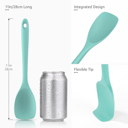 U-Taste 600ºF High Heat 16in Silicone Kitchen Tong and 600ºF Heat Resistat Spatula Spoon Flexible Silicone Cooking Scoop Spoonula (Aqua Sky)