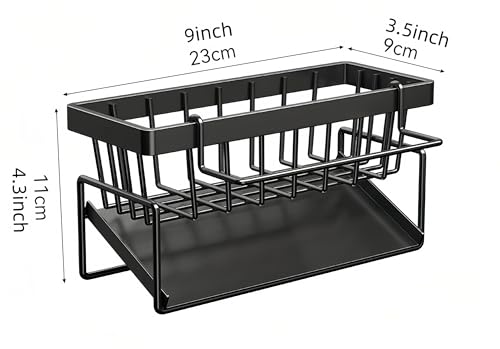 Carbon Steel Kitchen Sink Caddy, Sponge Holder Self Drain Soap Dish with Detachable Dishcloth Rack for Kitchen Countertop Organizer, Black - color: Black