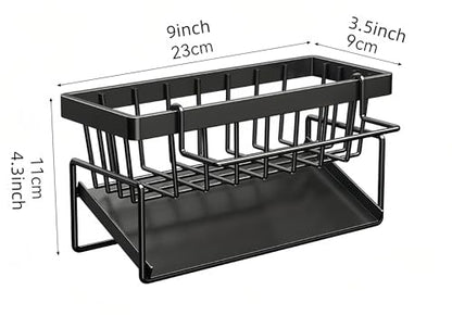 Carbon Steel Kitchen Sink Caddy, Sponge Holder Self Drain Soap Dish with Detachable Dishcloth Rack for Kitchen Countertop Organizer, Black - color: Black