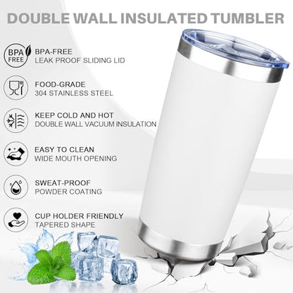20oz Tumbler with Lid Double Wall Vacuum Insulated Travel Coffee Mug Stainless Steel Thermal Cup Powder Coated Sturdy Coffee Tumbler Bulk for Hot and Cold Beverage (White,4) - color: White, size: 20 Ounces (4 Pack)