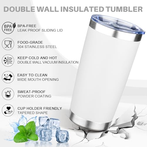 20oz Tumbler with Lid Double Wall Vacuum Insulated Travel Coffee Mug Stainless Steel Thermal Cup Powder Coated Sturdy Coffee Tumbler Bulk for Hot and Cold Beverage (White,4) - color: White, size: 20 Ounces (4 Pack)