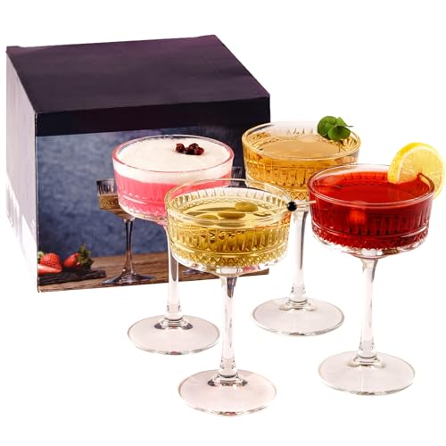 Vintage Coupe Glasses Set of 4, Champagne, Cocktail, Martini, Wine Glasses, Long Stem Glassware, (8.8oz/260ml) (4 Pack) - style: 4 Pack
