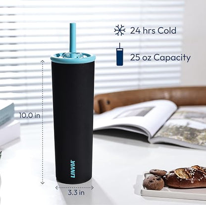25 oz Candy Tumbler, Insulated Water Bottle with Straw Lid | Double Wall Stainless Steel, 2-in-1 Lid, Flexible Straw, Cup Holder Friendly, Dishwasher Safe, BPA Free, Dark Black - color: Dark Black, size: 25 Ounces